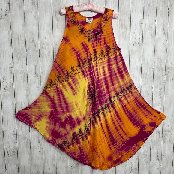 Ocean Breeze Tie Dye Lightweight Bathing Suit Beach Tank Cover Up Maxi Dress - Picture 3 of 9